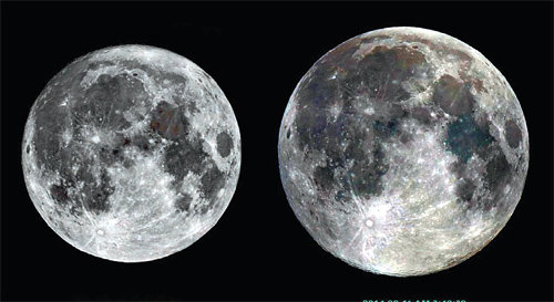 지난해 뜬 보름달 중 가장 작은 달과 큰 달을 비교한 모습. 지난해 1월 16일 가장 작은 달이 떴고 8월 11일의 달이 가장 컸다. 한국천문연구원 제공