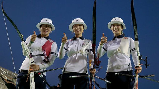 여자양궁대표팀 강채영-최미선-기보배(맨 왼쪽부터). 사진제공｜대한양궁협회