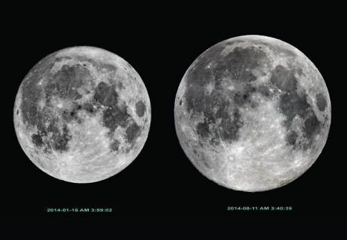 지난해 뜬 보름달 중 가장 작은 달과 큰 달을 비교한 모습. (한국천문연구원)