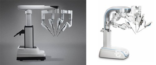 올해 새로 출시된 다빈치 수술로봇 시스템 ‘Xi’(왼쪽), 그리고 국내 업체인 미래컴퍼니에서 개발 중인 로봇수술 ‘레보’. 동아일보DB