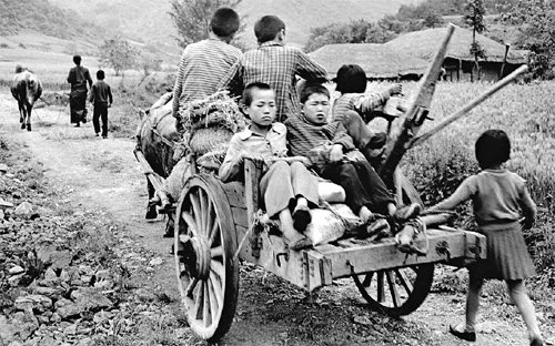 사진작가 김녕만씨의 작품에서는 사라져 가는 것들에 대한 애정이 느껴진다. 1960년대 전북 고창에서 소달구지를 타고 가는 아이들의 표정이 천진난만하다. 김녕만 사진작가 제공