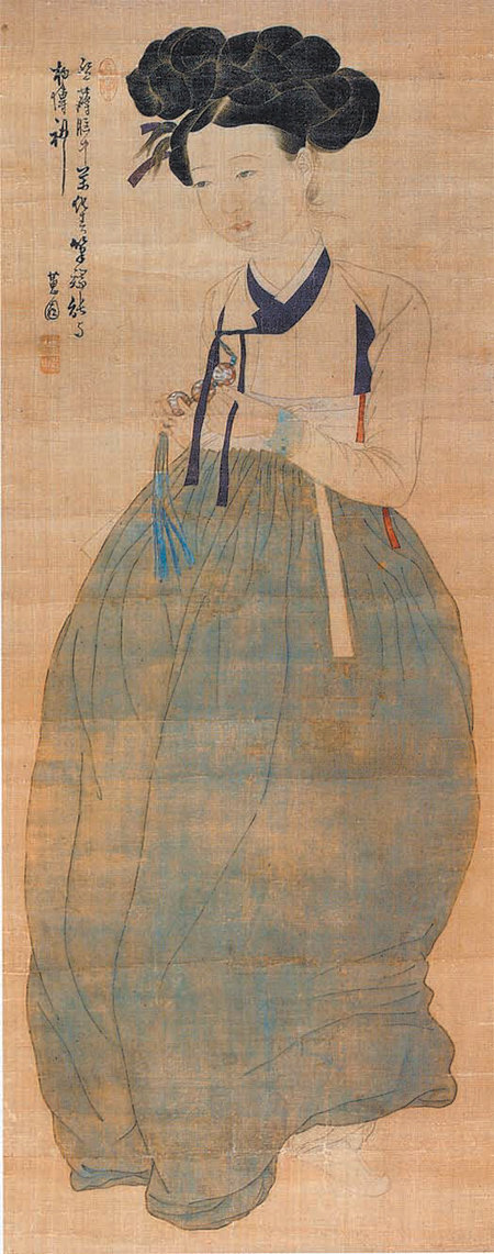 조선시대 여성을 표현한 그림 가운데 가장 아름다운 작품으로 꼽히는 신윤복의 ‘미인도’. 간송미술관 소장