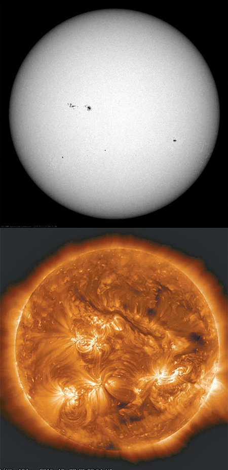 미국항공우주국(NASA)이 운용하는 태양 관측 위성이 촬영한 태양 표면. 21일 현재 태양 표면에서는 흑점이 77개 관찰됐다. 미국항공우주국(NASA) 제공