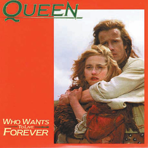 퀸의 ‘Who Wants to Live Forever’ 싱글 표지. 영화 속 헤더(왼쪽)와 코너다.