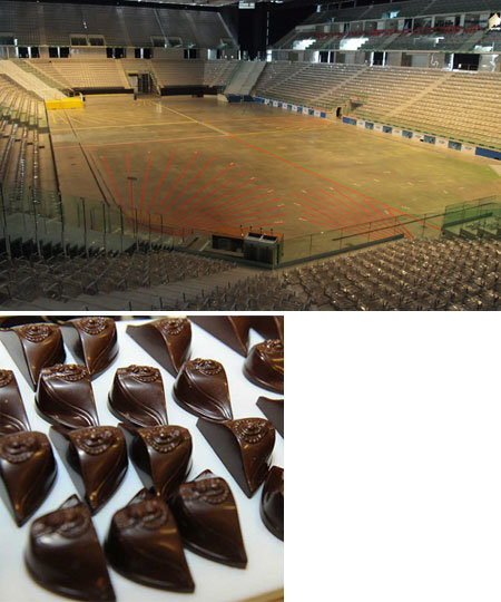 아이스하키경기장에서 콘서트장으로 변신한 팔라올림피코 내부(위). 토리노는 헤이즐넛초콜릿을 처음 개발한 유럽 초콜릿의 원조로 명성이 높다.