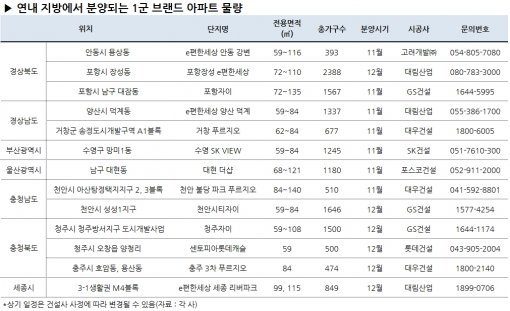 올해 지방 대형 건설사 브랜드 아파트 분양 일정. (자료:각사)