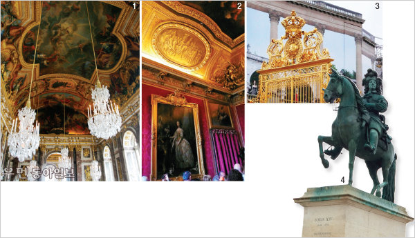 1 2 3 휘황찬란한 거울과 샹들리에로 장식한 거울의 방을 비롯해 아름다운 베르사유 궁전을 보기 위해 매년 8백만 명의 관광객이 이곳을 찾는다.4 태양왕 루이 14세의 기마상.
