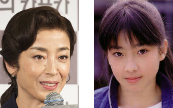 한국에서 인터뷰하는 40대의 미야자와 리에(왼쪽)와 일본의 국민 여동생으로 사랑받던 풋풋한 10대시절. LG아트센터 제공·구글 이미지