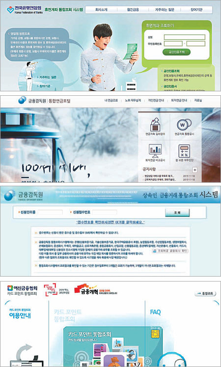 똑똑한 금융생활을 돕는 각종 통합조회시스템을 이용하면 자신의 금융거래 정보를 비롯해 휴면예금, 연금 정보, 카드 포인트 등도 간편하게 조회할 수 있다. 홈페이지 캡처