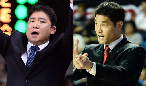 남자프로농구 10개 구단 중 6개 팀은 1970년대생 프로선수 출신 사령탑이 지휘봉을 잡고 있다. 올 시즌 사령탑으로 데뷔한 김승기 KGC 감독대행(왼쪽)과 조동현 kt 감독도 1970년대생 ‘젊은 사령탑’이다. 사진｜스포츠동아DB·KBL