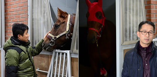 서인석 조교사(왼쪽)와 천구-석세스스토리(왼쪽)와 민장기 조교사(오른쪽 사진).