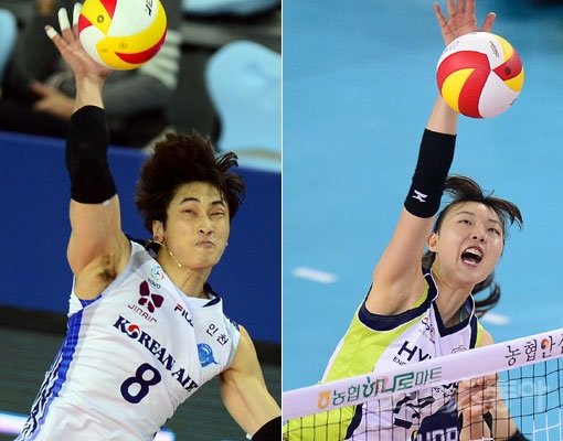 대한항공 김학민-현대건설 양효진(오른쪽). 스포츠동아DB
