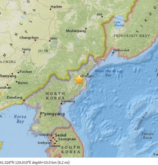 북한지진. 사진=미국 지질조사소