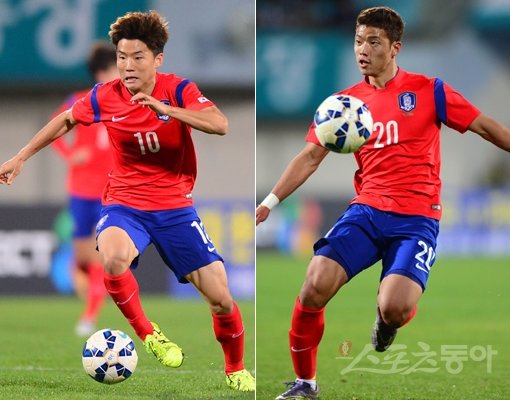 8회 연속 올림픽 본선 진출을 꿈꾸는 남자축구 올림픽대표팀은 유럽파 공격 콤비 류승우(왼쪽)와 황희찬에게 큰 기대를 걸고 있다. 이들은 14일(한국시간) 카타르 도하에서 우즈베키스탄과 2016리우데자네이루올림픽 아시아 최종예선을 겸한 AFC U-23 챔피언십 조별리그 C조 1차전을 치른다. 스포츠동아DB