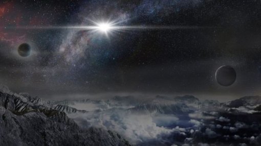 역대 최대 밝기 초신성의 폭발 순간을 해당 별부터 1만 광년 떨어진 행성에서 바라본 순간의 상상 이미지.