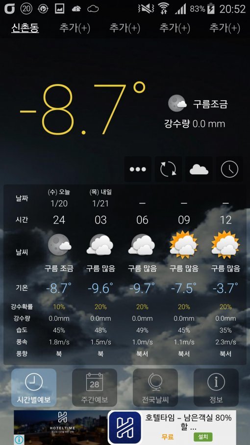 ‘원기날씨’의 인터페이스.