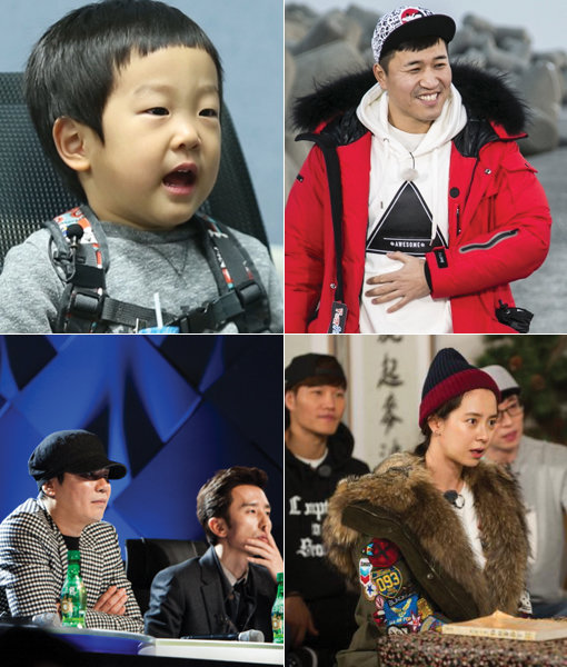 ‘슈퍼맨이 돌아왔다’와 ‘1박2일’, ‘런닝맨’과 ‘K팝스타’(왼쪽상단부터 시계방향으로). 하지만 이는 정식 프로그램 제목이 아니다. 각기 시청자의 인기를 얻으며 경쟁력을 갖춘 이 코너를 아우르는 전체 제목은 따로 있다. 각기 KBS 2TV ‘해피선데이’와 SBS ‘일요일이 좋다’이다. 사진제공｜KBS·SBS