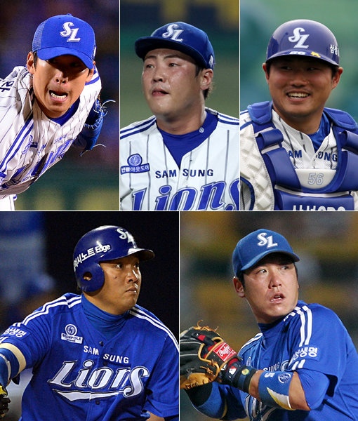 삼성 윤성환, 안지만, 이지영, 조동찬, 채태인(왼쪽 상단부터 시계방향으로)은 1차 전지훈련지인 괌에 잔류한다. 햄스트링 부상으로 지난달 29일 조기 귀국한 배영섭을 제외한 인원은 2일 오전 인천국제공항을 통해 일시 귀국해 4일 2차 전훈지인 오키나와로 출국한다. 윤성환 등 괌에 잔류한 5명은 15일 오키나와로 이동할 예정이다. 사진｜스포츠동아DB·스포츠코리아