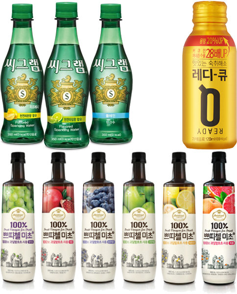 스파클링 워터 ‘씨그램’-한독 ‘레디큐’-CJ제일제당 ‘쁘띠첼 미초’(왼쪽 상단에서 시계방향으로)