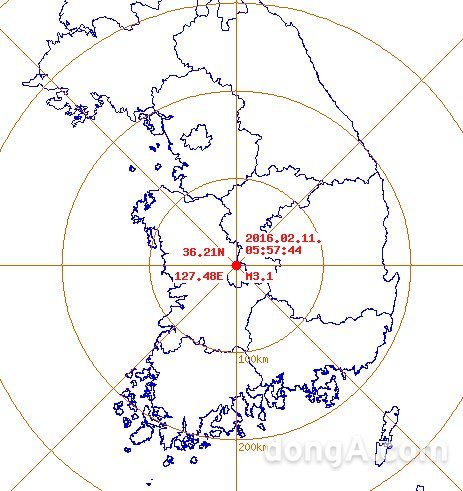 충남 금산서 규모 3.1 지진. 사진=기상청