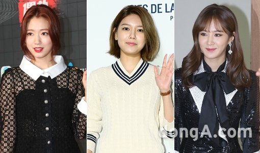 연기자 박신혜-소녀시대의 수영-유리(맨 왼쪽부터). 동아닷컴DB