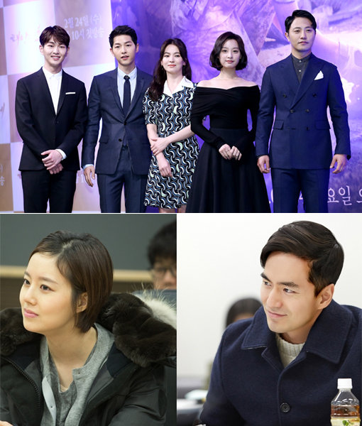 KBS 드라마 ‘태양의 후예’ 주역들-MBC 드라마 ‘굿바이 미스터 블랙’ 문채원-이진욱(아래). 사진｜동아닷컴DB·이김프로덕션