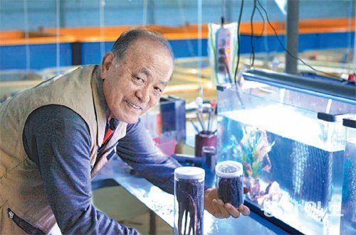 한국해수관상어센터 노섬 대표가 상품으로 판매가 가능한 말린 해마를 들어 보이고 있다. 노 대표는 중국에서도 성공하지 못한 해마 대량생산에 성공해 ‘해마타운’ 건립을 추진하고 있다. 임재영 기자 jy788@donga.com