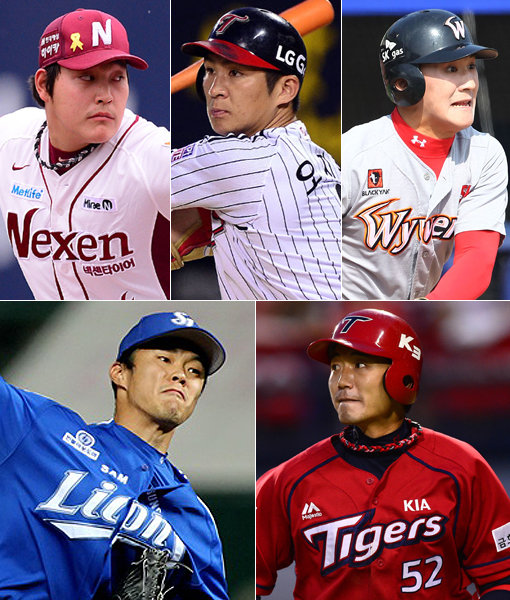 넥센 조상우-LG 오지환-SK 박계현-KIA 최용규-삼성 장필준(왼쪽 상단부터 시계방향으로). 사진｜스포츠동아DB·스포츠코리아·삼성 라이온즈