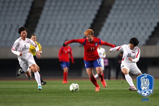 여자축구대표팀 정설빈(가운데). 사진제공｜대한축구협회