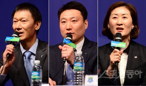 IBK기업은행 이정철 감독-현대건설 양철호 감독-흥국생명 박미희 감독(맨 왼쪽부터). 김진환 기자 kwangshin00@donga.com