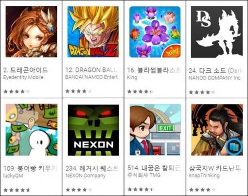 2016년 3월 둘째 주 구글플레이 신작 인기순위 (출처=구글플레이)