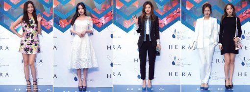 론칭 행사장에 참석한 배우 한채영, 민효린, 박한별, 레인보우 재경, 고우리(왼쪽부터).
