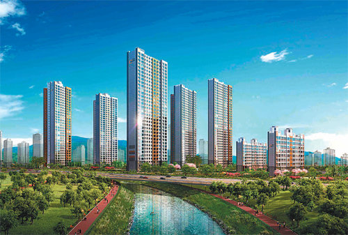 4월 경기 의정부시 민락2지구 B13블록에서 분양될 예정인 ‘우미린’ 아파트 투시도. 우미건설 제공