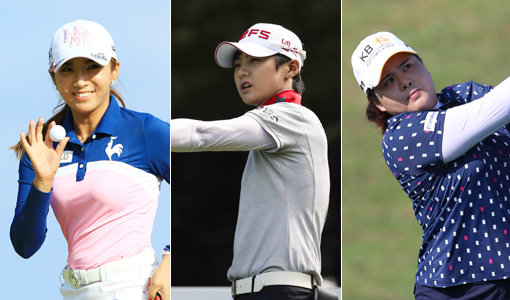 이보미-박성현-박인비(맨 왼쪽부터). 사진제공｜르꼬끄골프·KLPGA·LPGA KEB하나은행 챔피언쉽 조직위