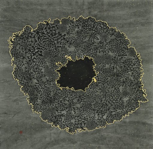 Black hole03_Korea traditional ink and gold ink on HwaSunJi(rice paper)_70X68cm