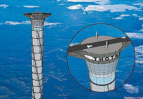 공기 압력으로 세운 20km 높이의 우주 엘리베이터탑. ⓒThoth tech