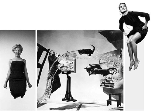 왼쪽부터 메릴린 먼로, 살바도르 달리, 그레이스 켈리. 가운데 사진 ‘달리 아토미쿠스’(1948년)의 캔버스 위 그림은 달리가 1949년 완성한 유채화 ‘레다 아토미카’다. 엘리 제공
