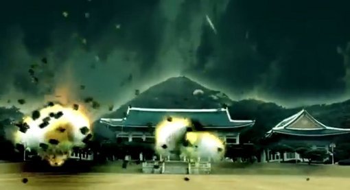 사진=북한의 대외 선전 매체인 ‘조선의 오늘’이 4월 공개한 ‘청와대 미사일 공격 위협’ 동영상.