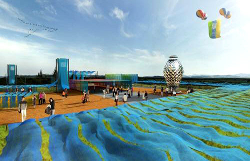 5일부터 29일까지 열릴 세계친환경디자인박람회장의 도입부 조감도. 야외 전시장에서 쪽빛 바닷길을 표현하고 있다. 2016세계친환경디자인박람회 조직위 제공