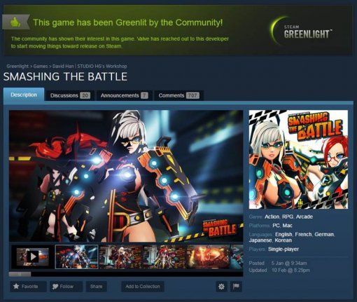 스매싱 더 배틀 스팀 그린라이트 페이지 (출처=스팀)