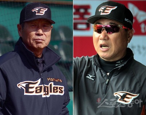 한화 김성근 감독-김광수 코치(오른쪽). 스포츠동아DB