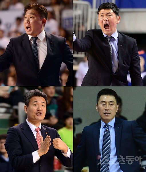 KGC 김승기 감독-KCC 추승균 감독-삼성 이상민 감독-동부 김영만 감독(왼쪽 상단부터 시계방향으로). 스포츠동아DB