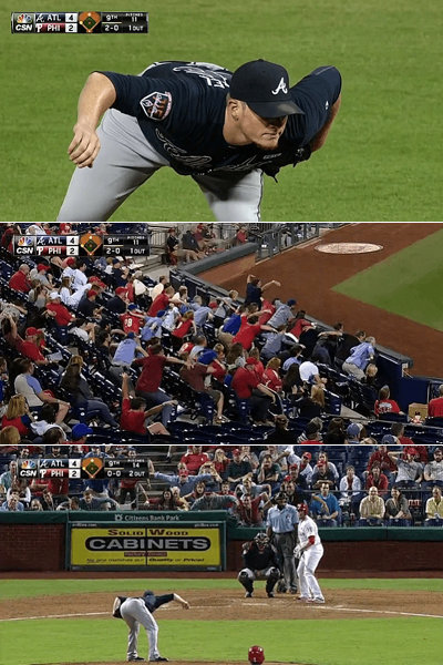 보스턴 크레이그 킴브럴은 애틀랜타에서 뛰었던 2014년 원정경기 때마다 상대팀을 응원하는 팬들이 단체로 백스톱 뒤편에서 독수리를 연상케 하는 독특한 투구 준비자세를 따라하며 조롱했었다. 그러나 투구를 시작하면 경기에 지장을 주지 않기 위해 모든 팬들이 자리에 앉았다. 사진출처｜CNBC 화면 캡처
