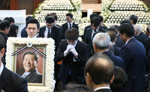 12일 오전 서울 서대문구 연세대 루스채플관에서 엄수된 고 방우영 조선일보 상임고문 영결식. 조선일보 제공