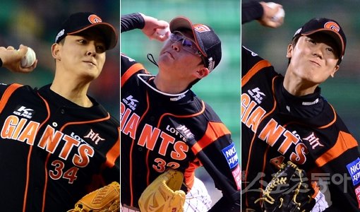 롯데 김원중-박세웅-박진형(맨 왼쪽부터). 스포츠동아DB