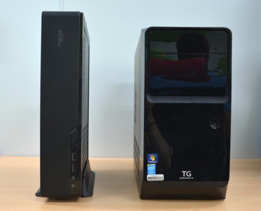 프렉탈 디자인의 노드 202 슬림PC와 일반PC 크기 비교(출처 = IT동아)