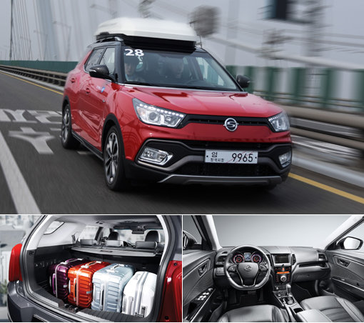 쌍용자동차 티볼리 에어의 인기가 수직 상승하고 있다. 4월에만 2342대를 판매하며 경쟁 모델인 스포티지를 따돌렸다. 유니크하면서도 스타일리시한 디자인으로 여성 고객들도 대폭 늘었다. 경쟁 모델 중 유일하게 4륜 구동을 선택할 수 있다는 것도 장점이다. 트렁크-앞좌석 모습 (왼쪽 하단부터)사진제공｜쌍용자동차