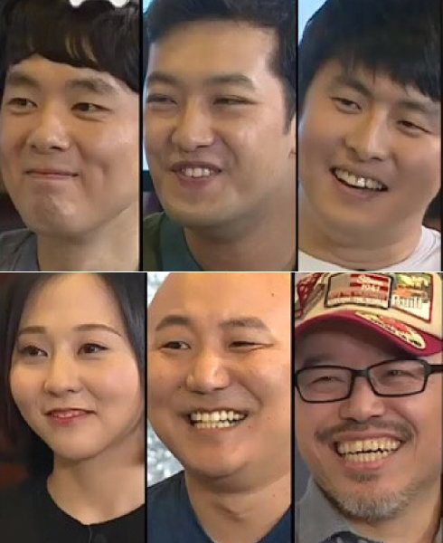 MBC ‘무한도전’이 이번엔 웹툰작가를 게스트로 초대로 인기몰이에 나선다. 6월4일 방송될 ‘릴레이툰’ 편에는 인기 웹툰작가인 가스파드, 이말년, 기안84, 윤태호, 주호민, 무적핑크(왼쪽 상단부터 시계방향으로)가 등장한다. 사진출처｜MBC 방송화면 캡처