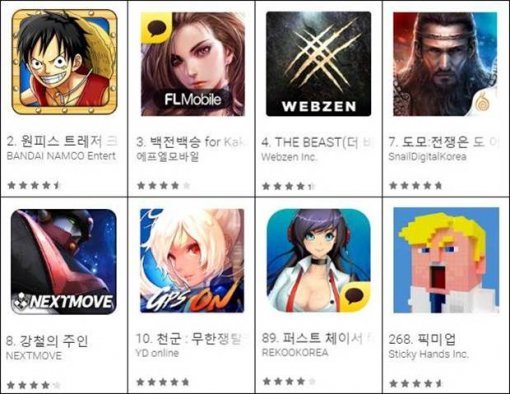 2016년 5월 넷째 주 구글플레이 신작 인기 순위 (출처=구글플레이)