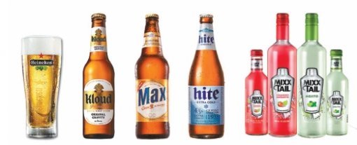 인기 있는 맥주 제조업체 제품들. 하이네켄, 롯데주류의 ‘클라우드’, 하이트진로의 ‘맥스’와 ‘하이트’, 오비맥주의 ‘믹스테일’(왼쪽부터). 각 사 제공